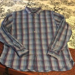Michael Kors classic fit blue and purple plaid un-tucked button down shirt